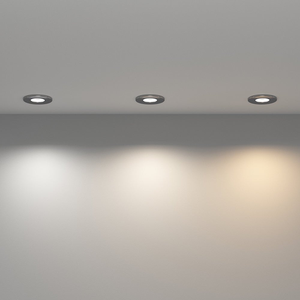 STRATA 5 | Tri - Colour CCT | LED Fire Rated Downlight | Dimmable 5W 600lm | IP65 | Polished Chrome - LightHub Direct