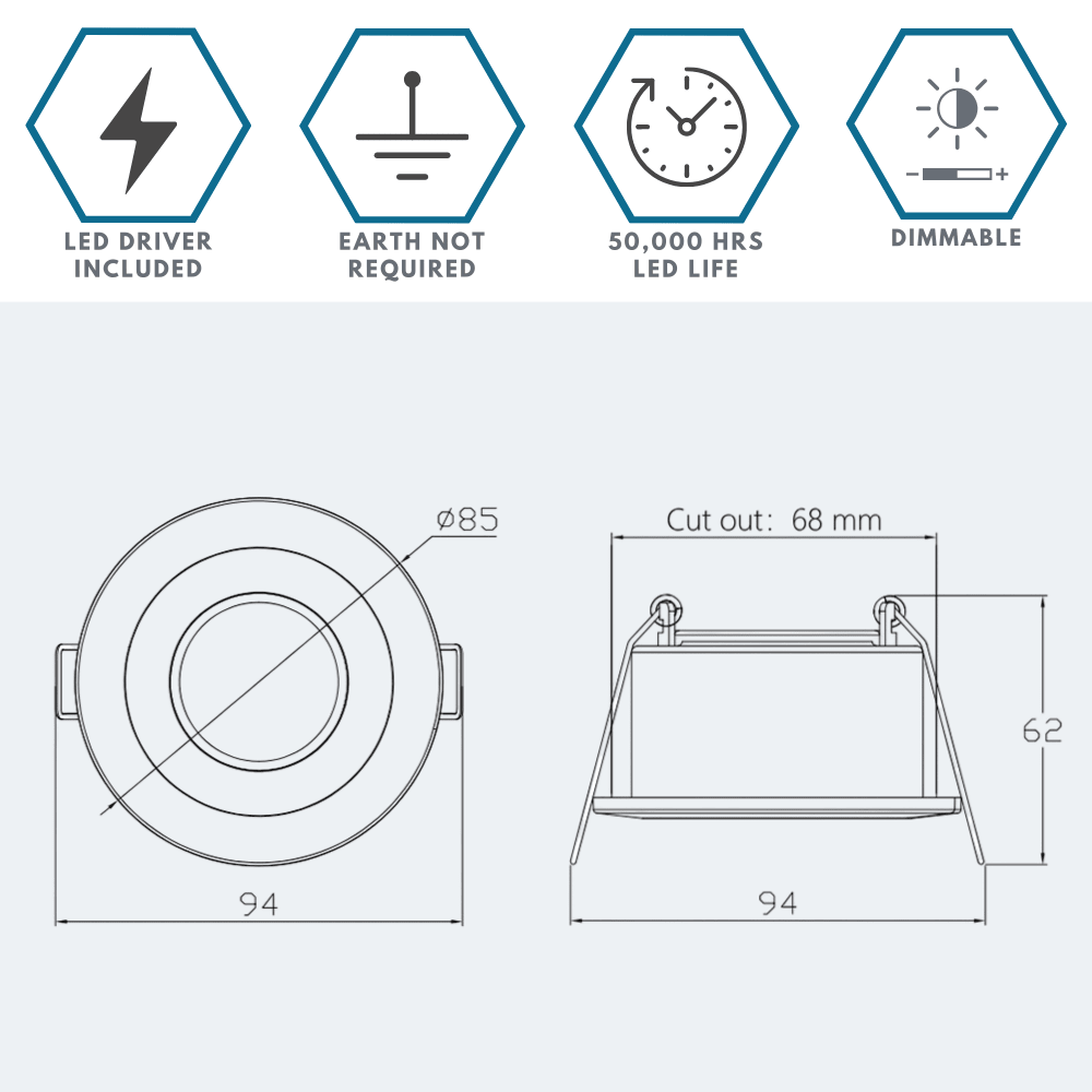 STRATA 5 | Tri - Colour CCT | LED Fire Rated Downlight | Dimmable 5W 600lm | IP65 | White | TRADE 40 Pack - LightHub Direct
