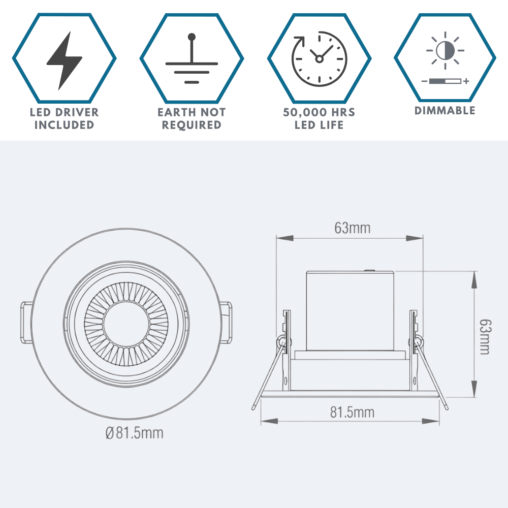 Fire Rated Dimmable Tilt Adjustable Downlight | LED 5W 480lm | 4000K Neutral White | IP65 | Polished Chrome - LightHub Direct