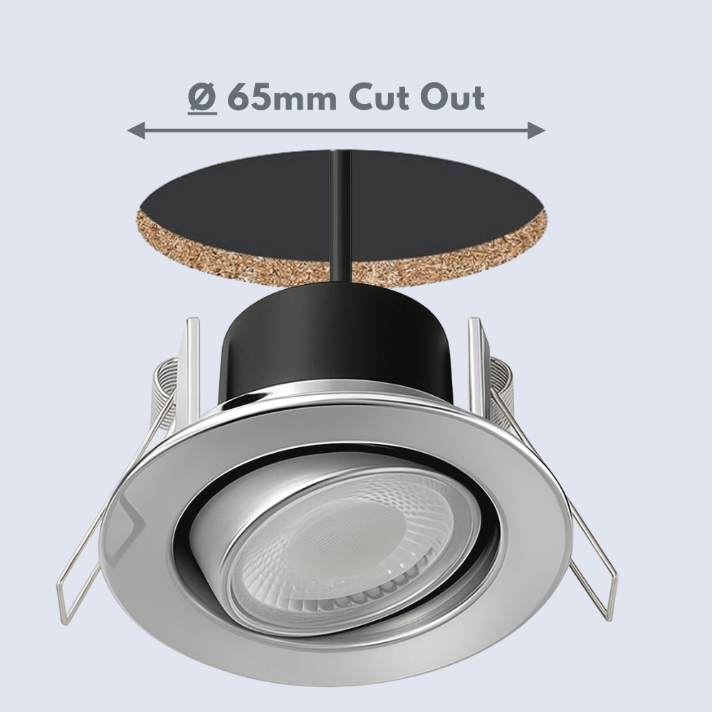 Fire Rated Dimmable Tilt Adjustable Downlight | LED 5W 480lm | 4000K Neutral White | IP65 | Polished Chrome - LightHub Direct