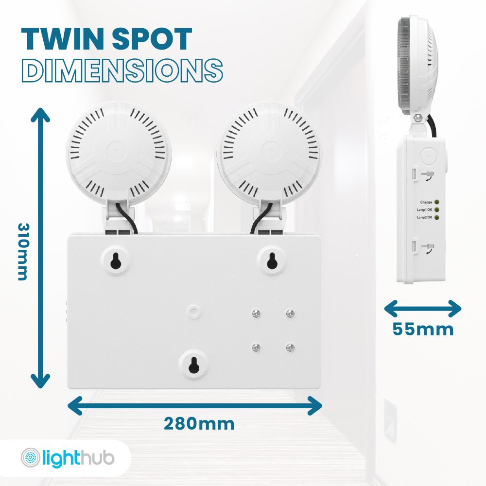 TWIN SPOT Wall Light | LED 4W 405LM | 4000K Cool White | IP20 | Non - Maintained | 3hr Emergency Function - LightHub Direct