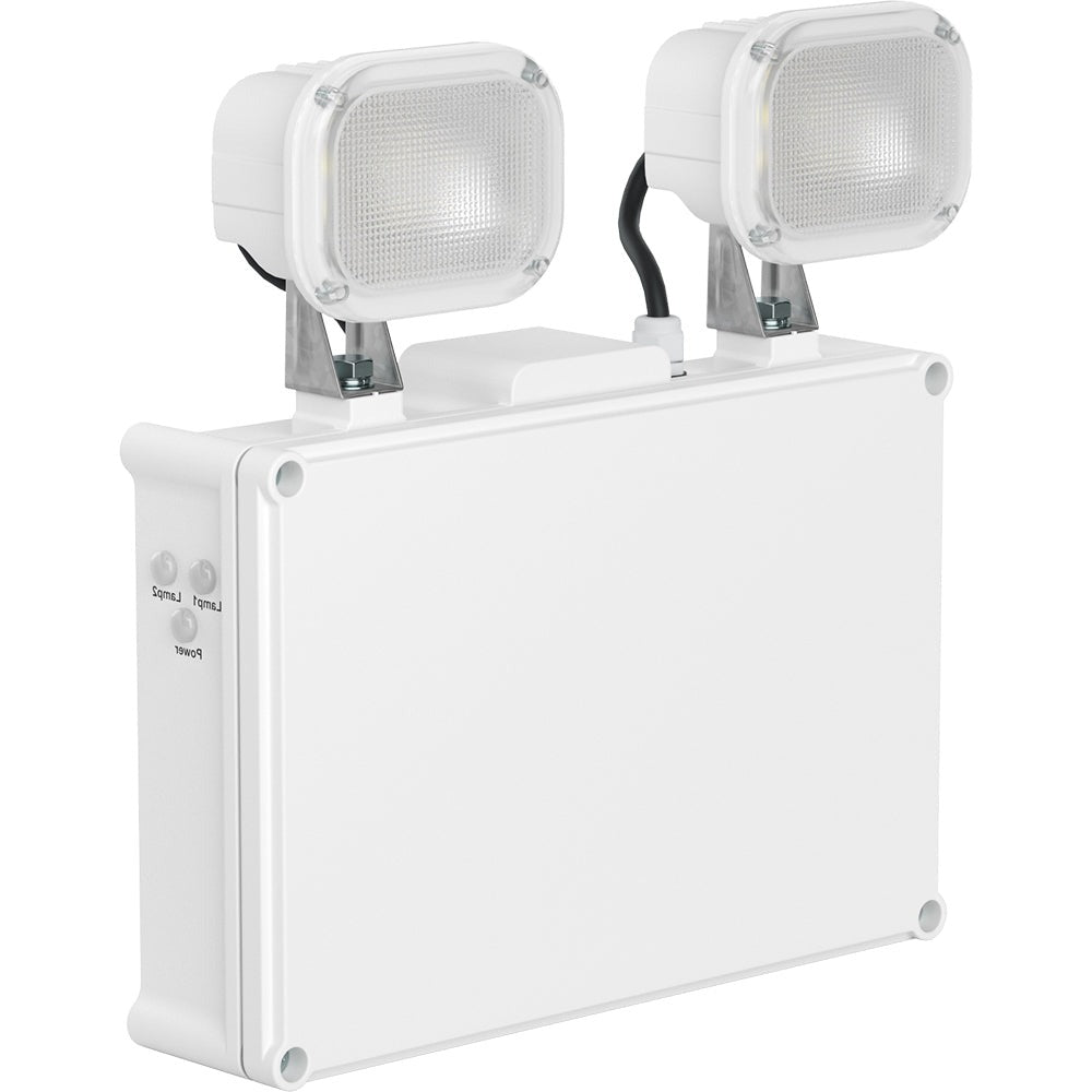 Twin Spot Non Maintained Self Test Wall Light | LED 6W 490lm | 6000K Daylight | IP65 | 3hr Emergency