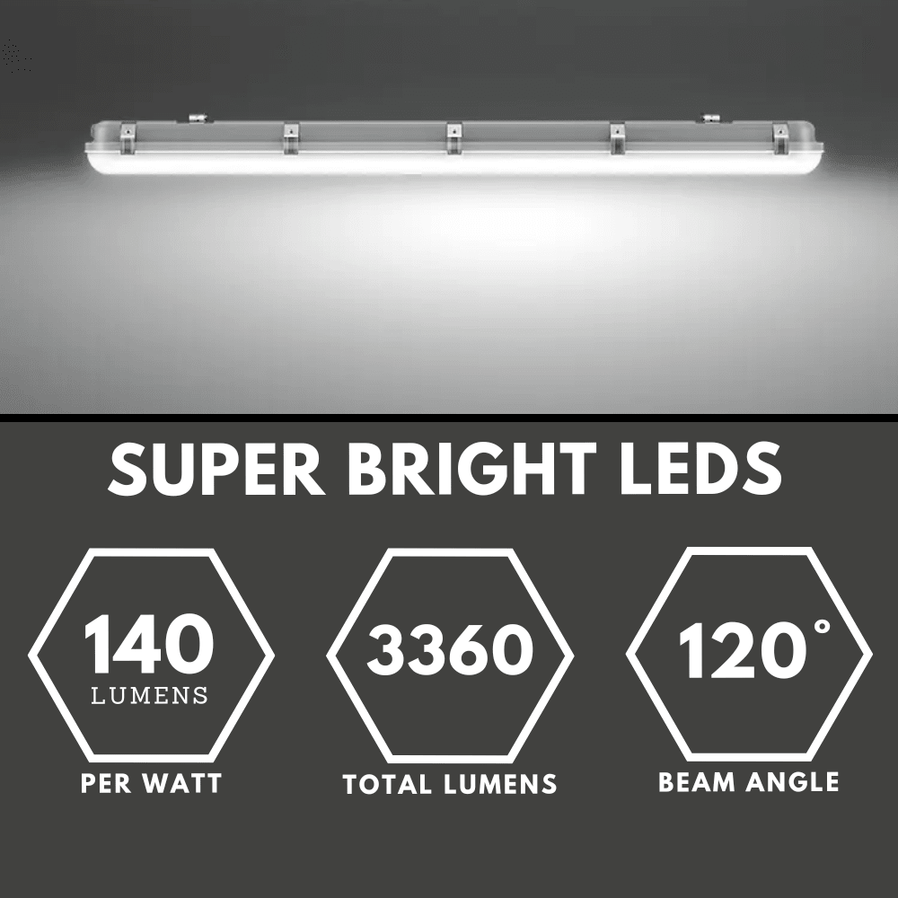 TORO Non-Corrosive LED Batten Light | 4ft High Lumen 4900lm | CCT Tri-Colour & Multi Wattage | IP65 | Standard