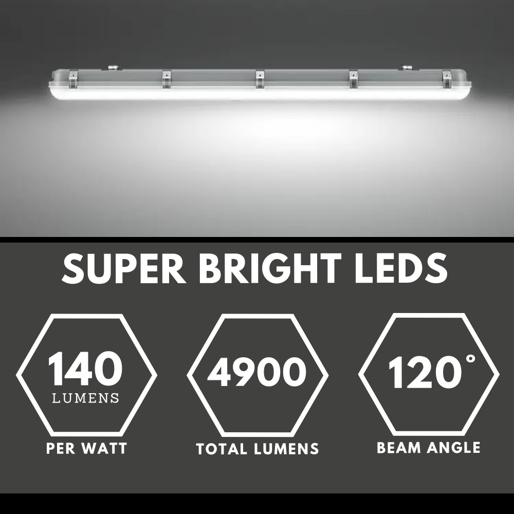 TORO Non-Corrosive LED Batten Light | 5ft 3360lm | CCT Tri-Colour & Multi Wattage | IP65 | Standard