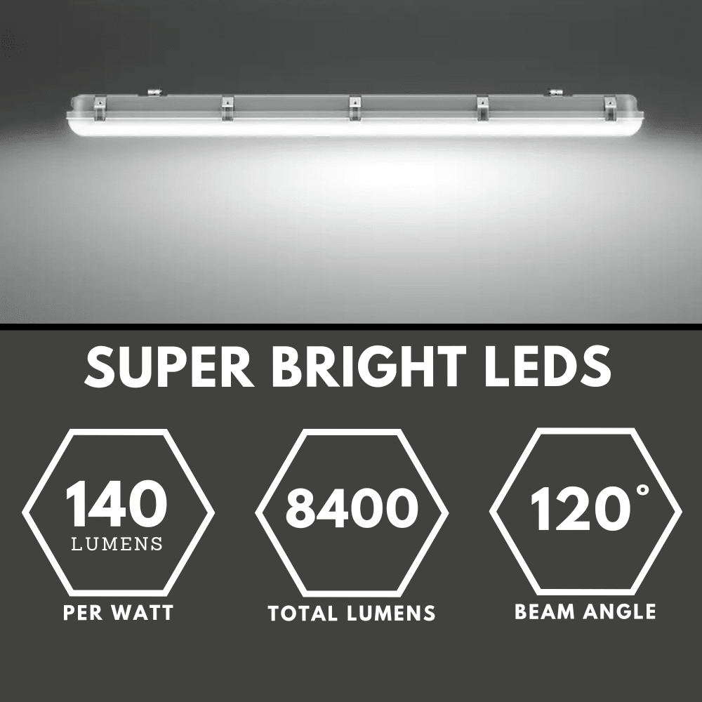 TORO Non - Corrosive LED Batten Light | 6ft High Lumen 8400lm | CCT Tri - Colour & Multi Wattage | IP65 | Corridor Sensor + Emergency - LightHub Direct