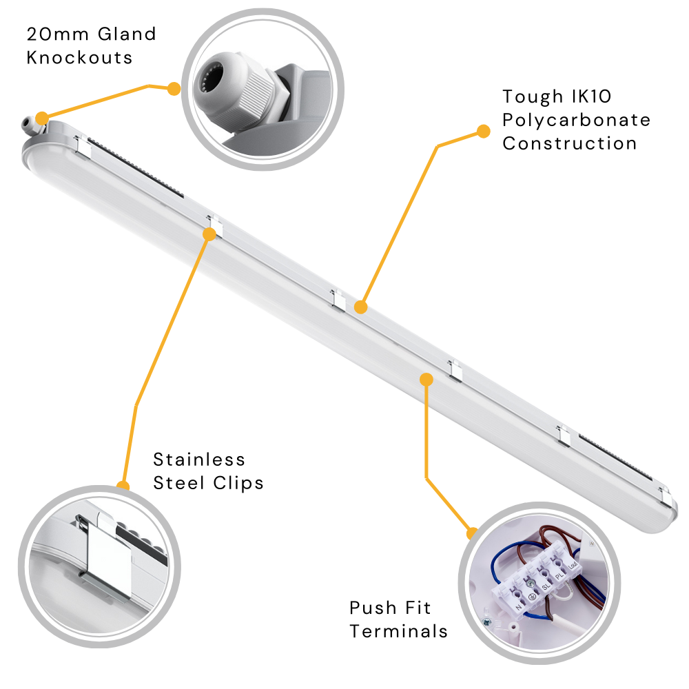 TORO Non-Corrosive LED Batten Light | 5ft High Lumen 7000lm | CCT Tri-Colour & Multi Wattage | IP65 | Standard