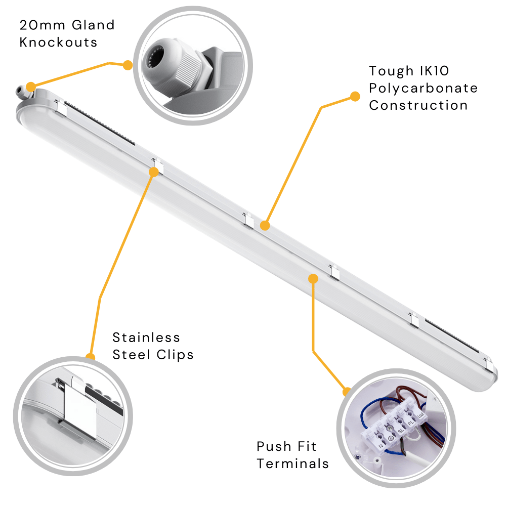 6 Trade Pack | TORO Non - Corrosive LED Batten Light | 5ft 3360lm | CCT Tri - Colour & Multi Wattage | IP65 | Standard - LightHub Direct