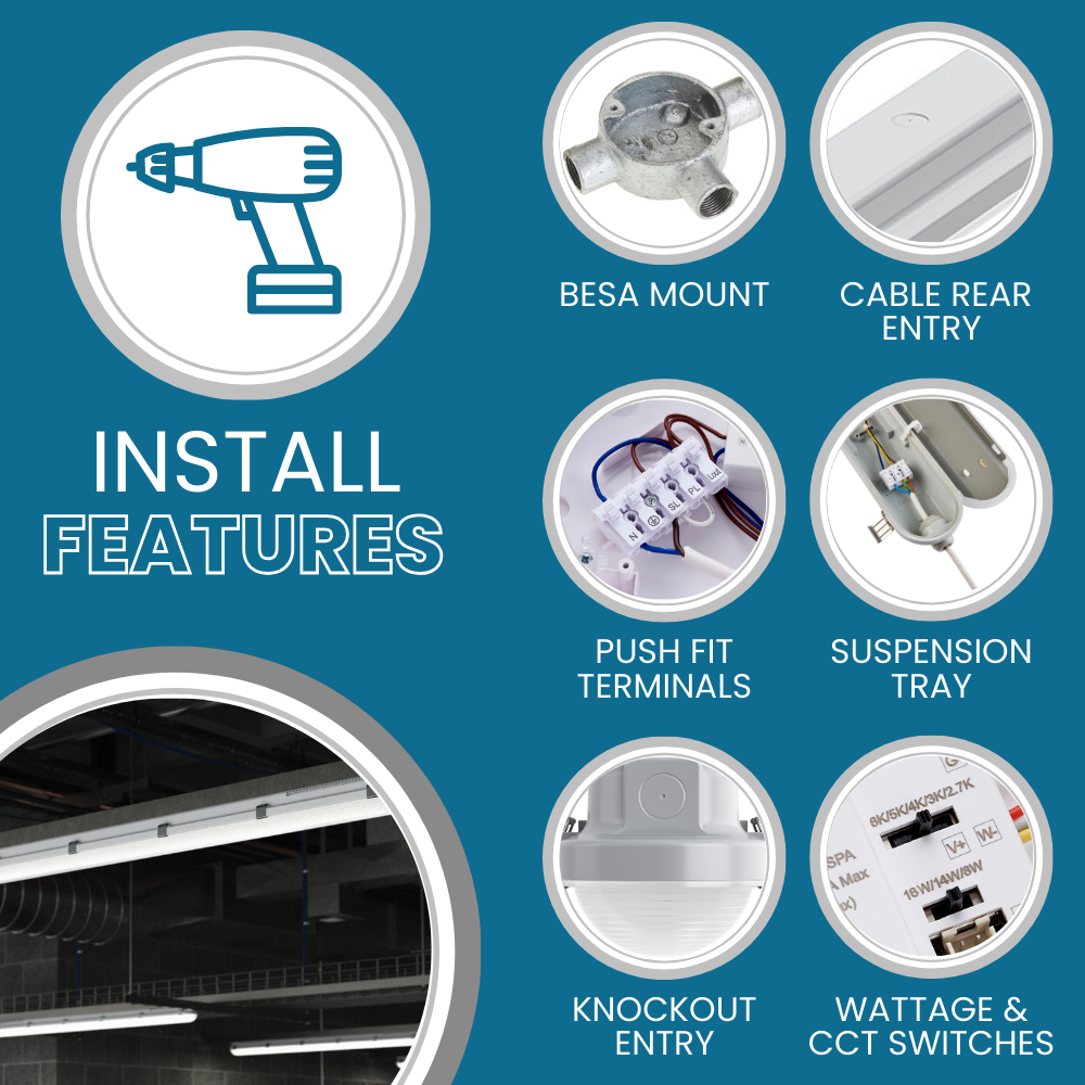 TORO Non-Corrosive LED Batten Light | 5ft 3360lm | CCT Tri-Colour & Multi Wattage | IP65 | Standard