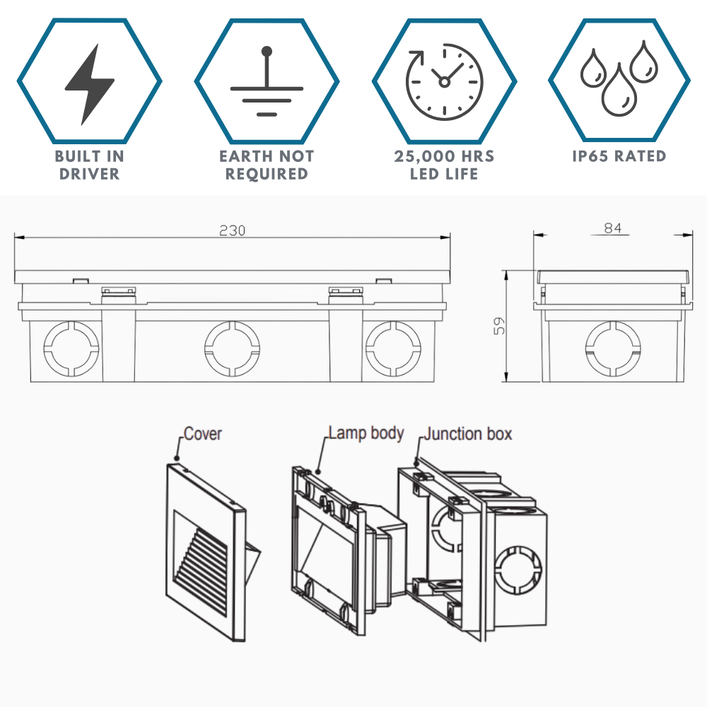 TYBURN Outdoor Indirect Recessed Wall Brick Down Light | LED | IP65 | CCT Tri-Colour Switchable