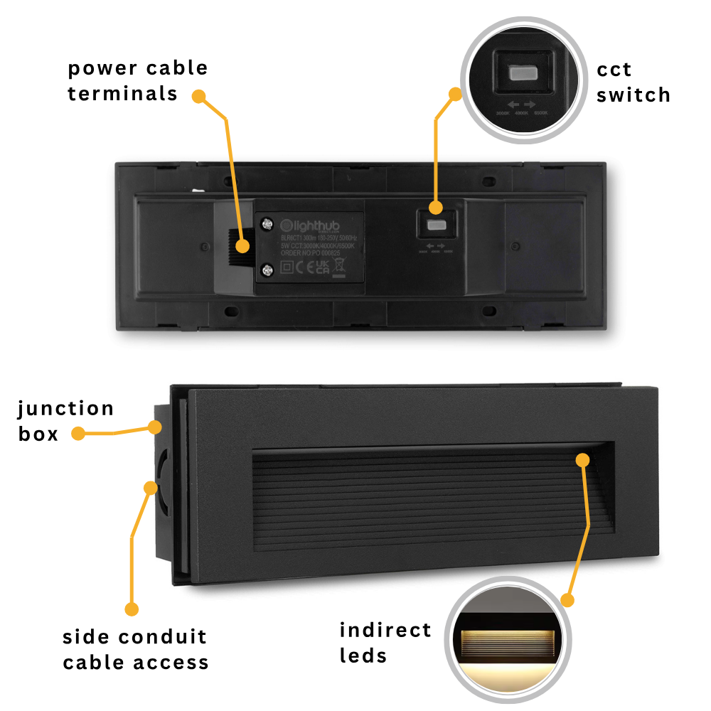 TYBURN Outdoor Indirect Recessed Wall Brick Down Light | LED | IP65 | CCT Tri-Colour Switchable