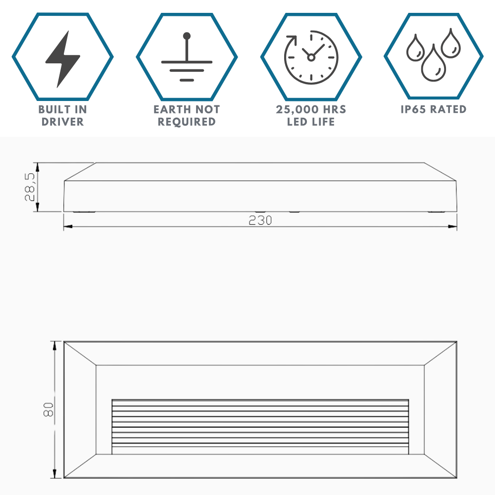 TYBURN Outdoor Indirect Surface Wall Brick Down Light | LED | IP65 | CCT Tri-Colour Switchable