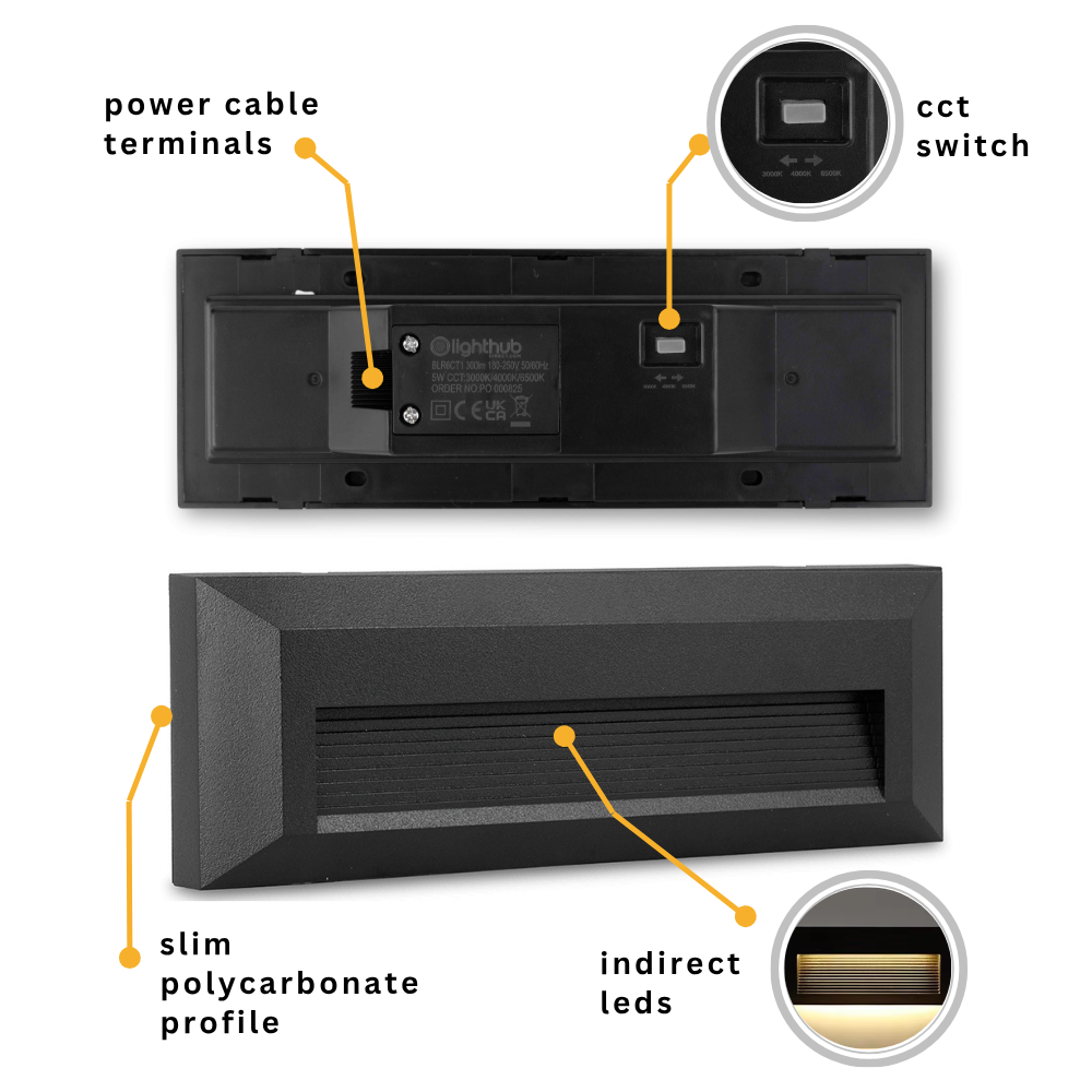 TYBURN Outdoor Indirect Surface Wall Brick Down Light | LED | IP65 | CCT Tri-Colour Switchable