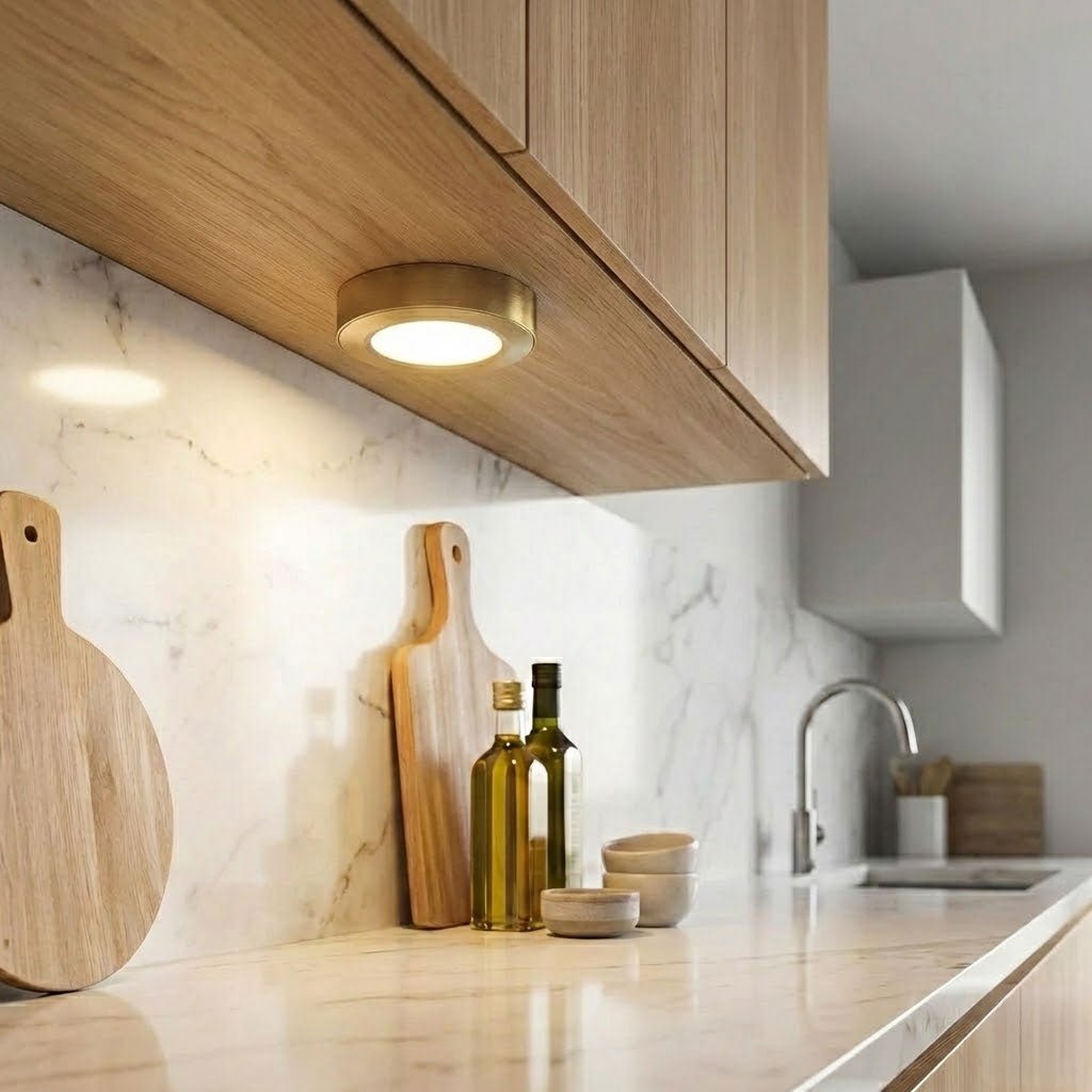 Round Under Cabinet Puck Light Ring for Recessed Fitting | Brushed Brass - LightHub Direct