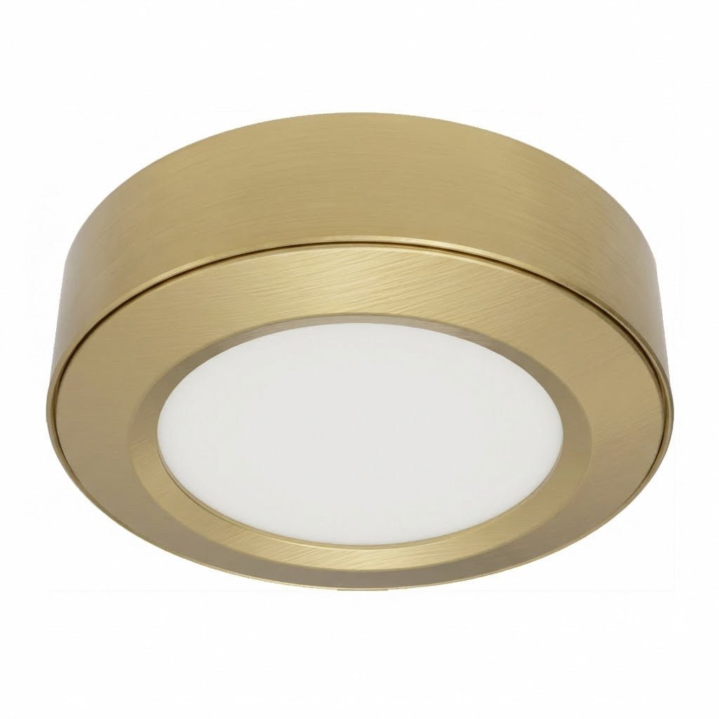 Round Under Cabinet Puck Light Ring for Recessed Fitting | Brushed Brass - LightHub Direct