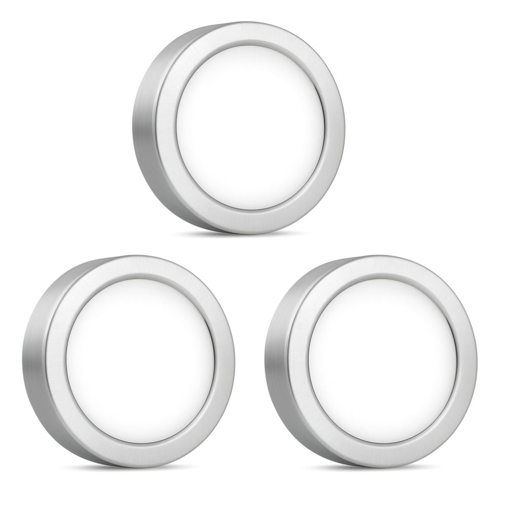 Slim Under-Cabinet Round 3 Pack Kit with Driver | LED 2W | IP20 | 4000K Neutral White | Brushed Steel