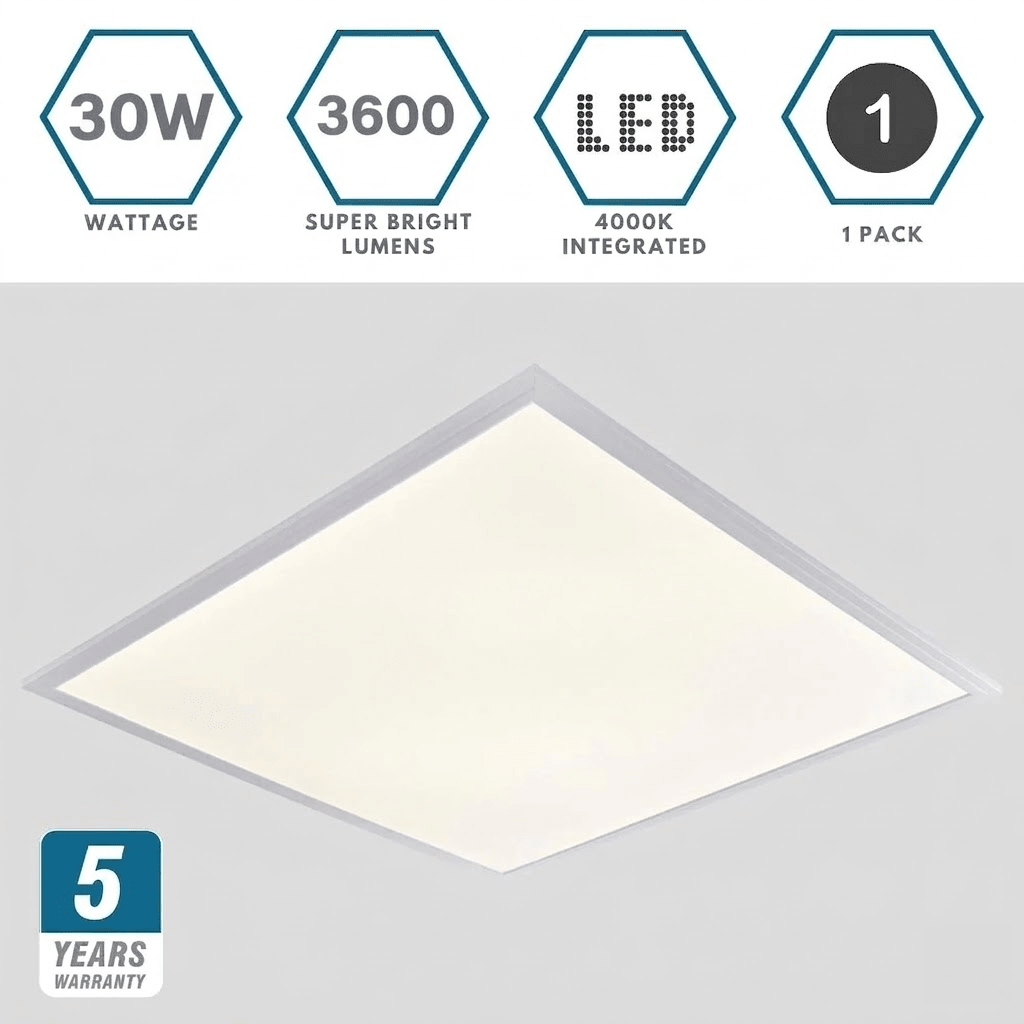 AIRO | 600x600mm Recessed Panel Light | 3hr Emergency Function | 4000K Neutral White | LED 30W 3600lm | Single Unit - LightHub Direct