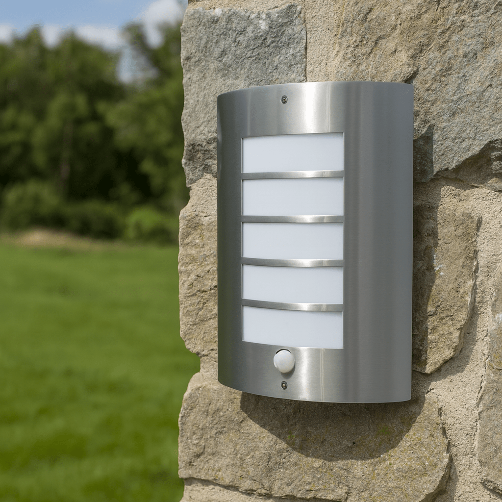 Outdoor Half Lantern Wall Light with PIR Motion Sensor | E27 IP44 | Stainless Steel - LightHub Direct
