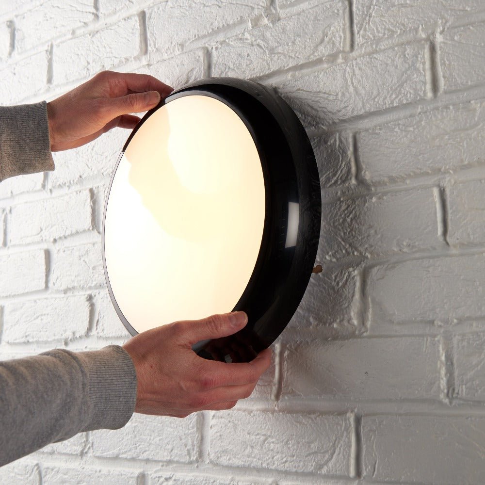 ACTON CCT Slim Bulkhead Light Fitting | LED Multi Wattage 1800lm | CCT Tri - Colour Switchable | IP65 | Black | 3hr Emergency Function - LightHub Direct