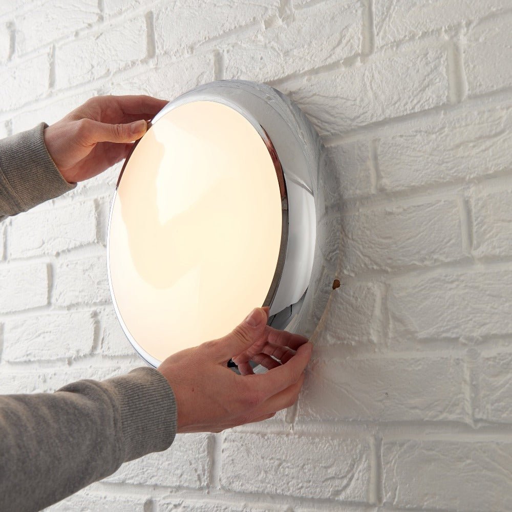 ACTON CCT Slim Bulkhead Light Fitting | LED Multi Wattage 1800lm | CCT Tri - Colour Switchable | IP65 | Chrome | 3hr Emergency Function - LightHub Direct