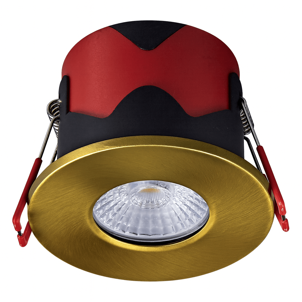 ONYX | Quad - Colour CCT | LED Fire Rated Downlight | Dimmable 7W 750lm | IP65 | Matt Brass - LightHub Direct