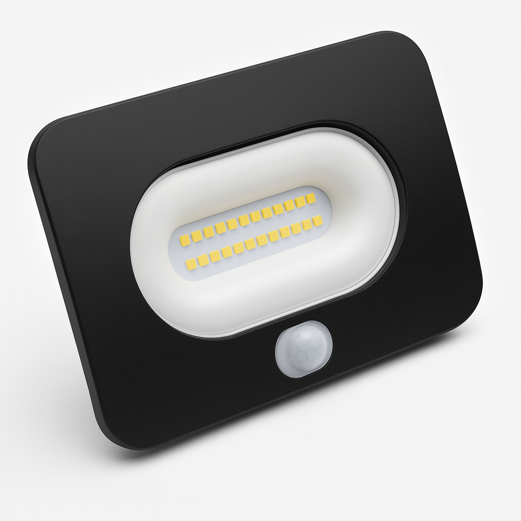 LED Mains Slim Flood Security Light | 10W 800lm 4000K | IP65 | Black | PIR Motion Sensor