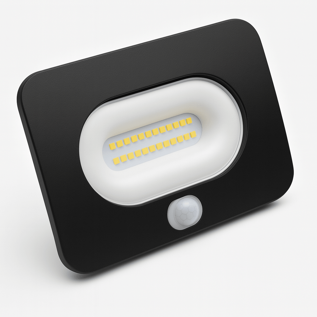 LED Mains Slim Flood Security Light | 10W 800lm 4000K | IP65 | Black | PIR Motion Sensor - LightHub Direct