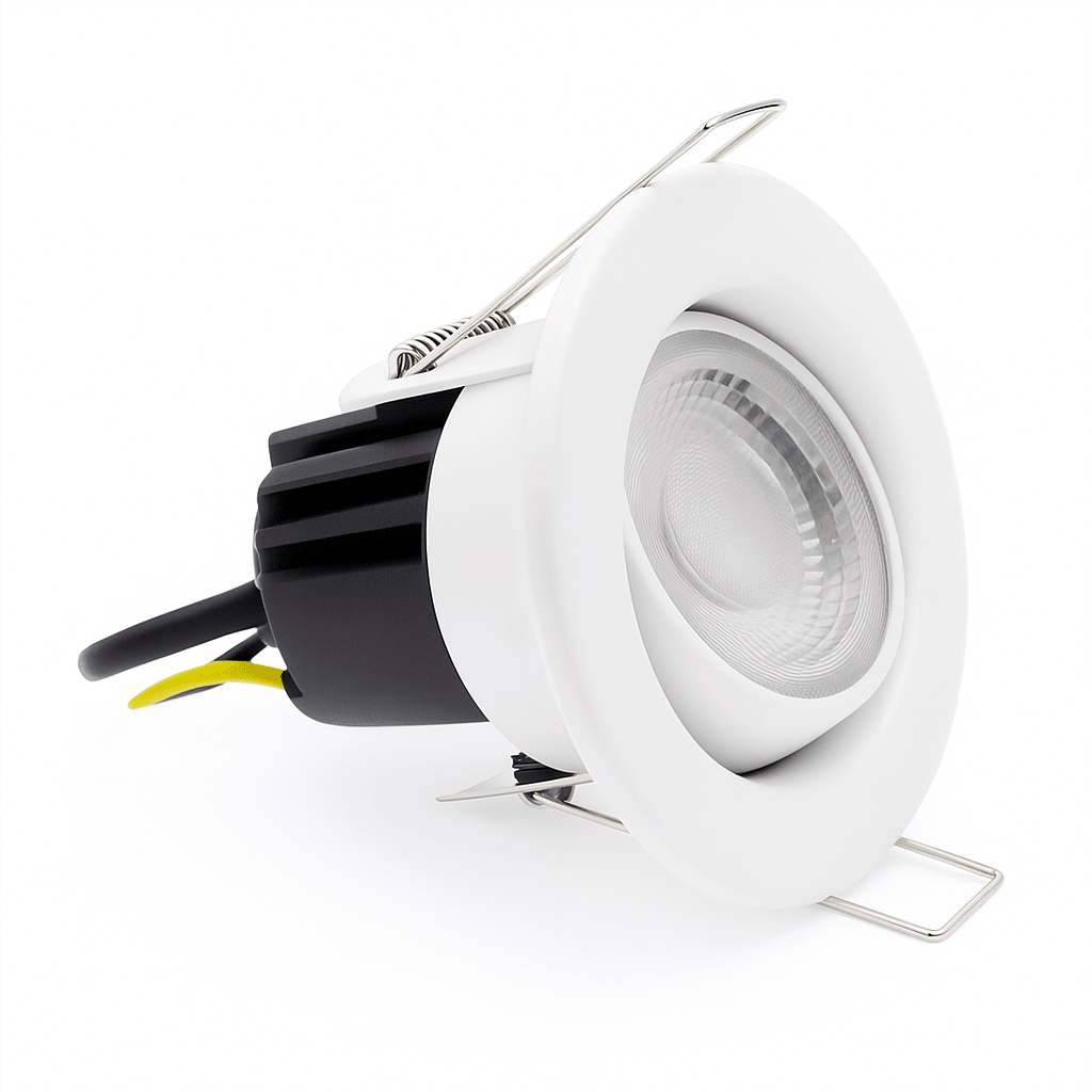 Fire Rated Dimmable Tilt Adjustable Downlight | LED 5W 480lm | 3000K Warm White | IP65 | Polished Chrome - LightHub Direct
