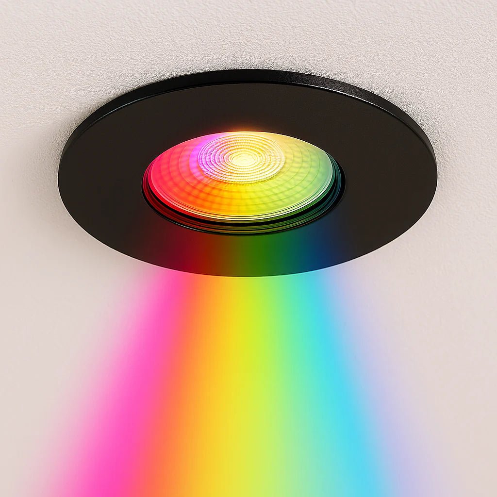 Smart WiFi RGB+CCT Fire Rated Downlight | Alexa & Google | GU10 IP65 | Matt Black - LightHub Direct