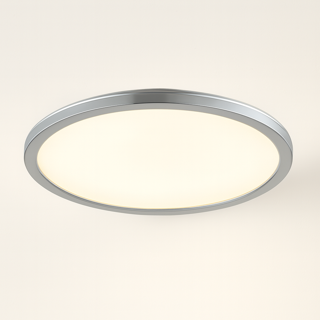 CCT Slim Low Profile Circular Flush Ceiling Corridor Bathroom Kitchen Light | 12W LED 1200lm | IP54 | Chrome