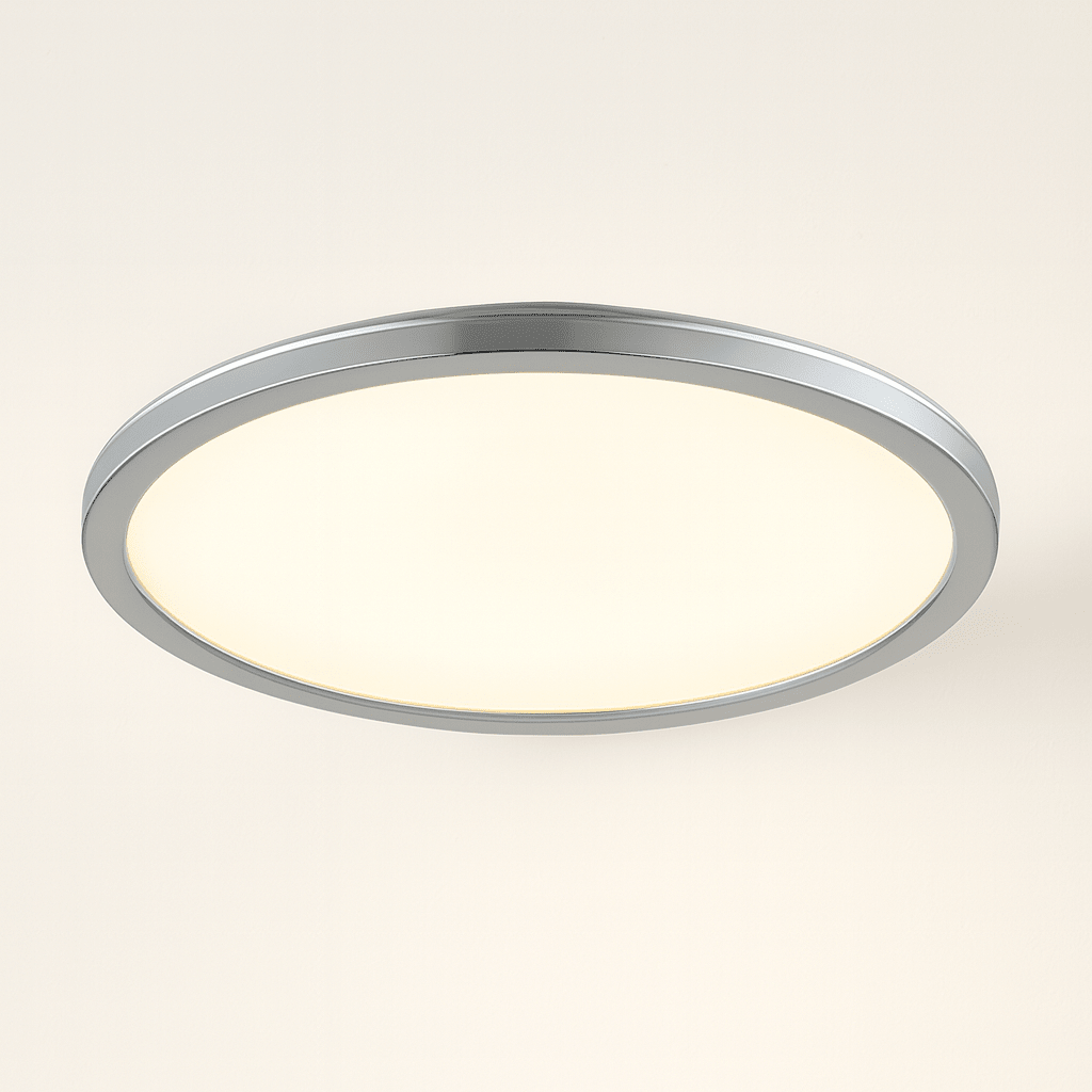 CCT Slim Low Profile Circular Flush Ceiling Corridor Bathroom Kitchen Light | 12W LED 1200lm | IP54 | Chrome - LightHub Direct