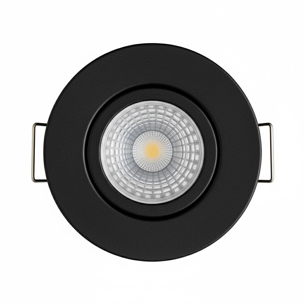 Black Tilt Adjustable Fire Rated GU10 Open Back Downlight | Pressed Steel | IP20 | 30-90 Min Rated