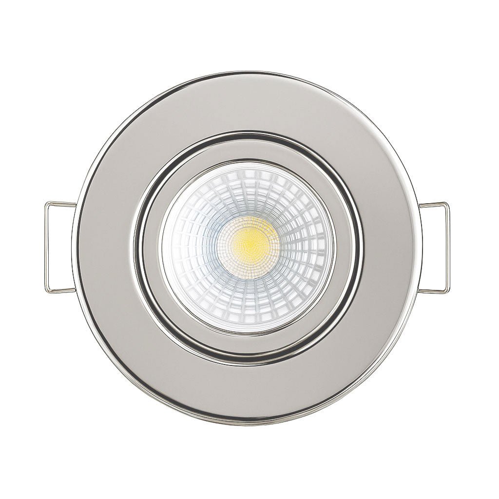 Polished Chrome Tilt Adjustable Fire Rated GU10 Open Back Downlight | Pressed Steel | IP20 | 30 - 90 Min Rated - LightHub Direct