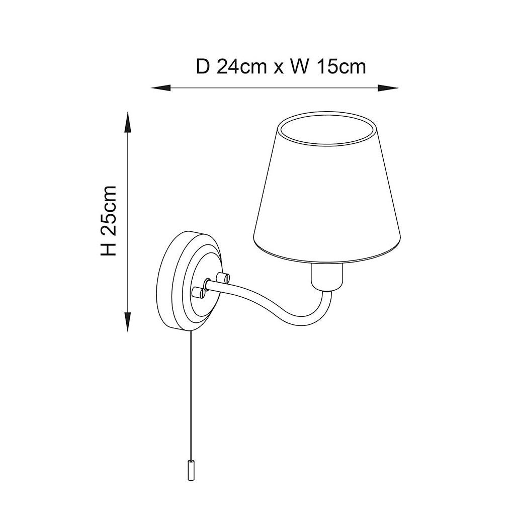 Bathroom Light Wall Semi-Flush Fitting with Fabric Shade & Pullcord Switch | G9 | IP44 | Polished Chrome