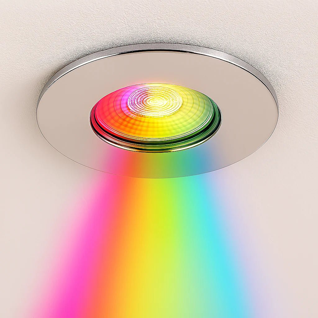 Smart WiFi RGB+CCT Fire Rated Downlight | Alexa & Google | GU10 IP65 | Polished Chrome - LightHub Direct