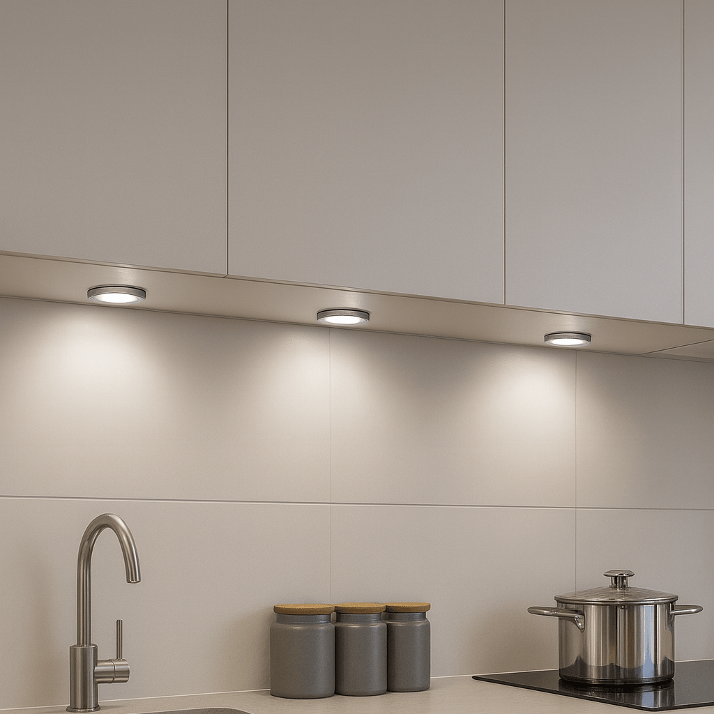 Slim Under - Cabinet Round 3 Pack Kit with Driver | LED 2W | IP20 | 4000K Neutral White | Brushed Steel - LightHub Direct