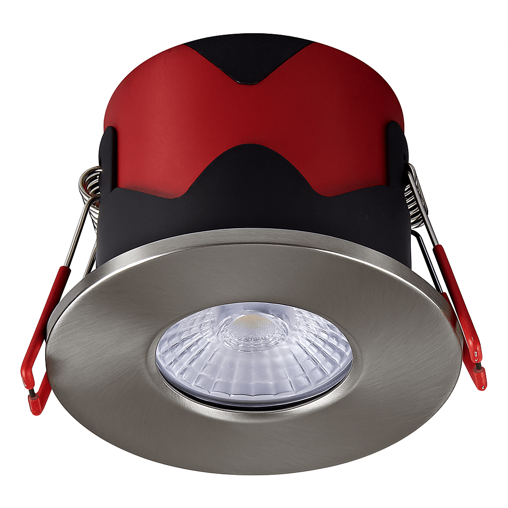 ONYX | Quad - Colour CCT | LED Fire Rated Downlight | Dimmable 7W 750lm | IP65 | Brushed Nickel - LightHub Direct