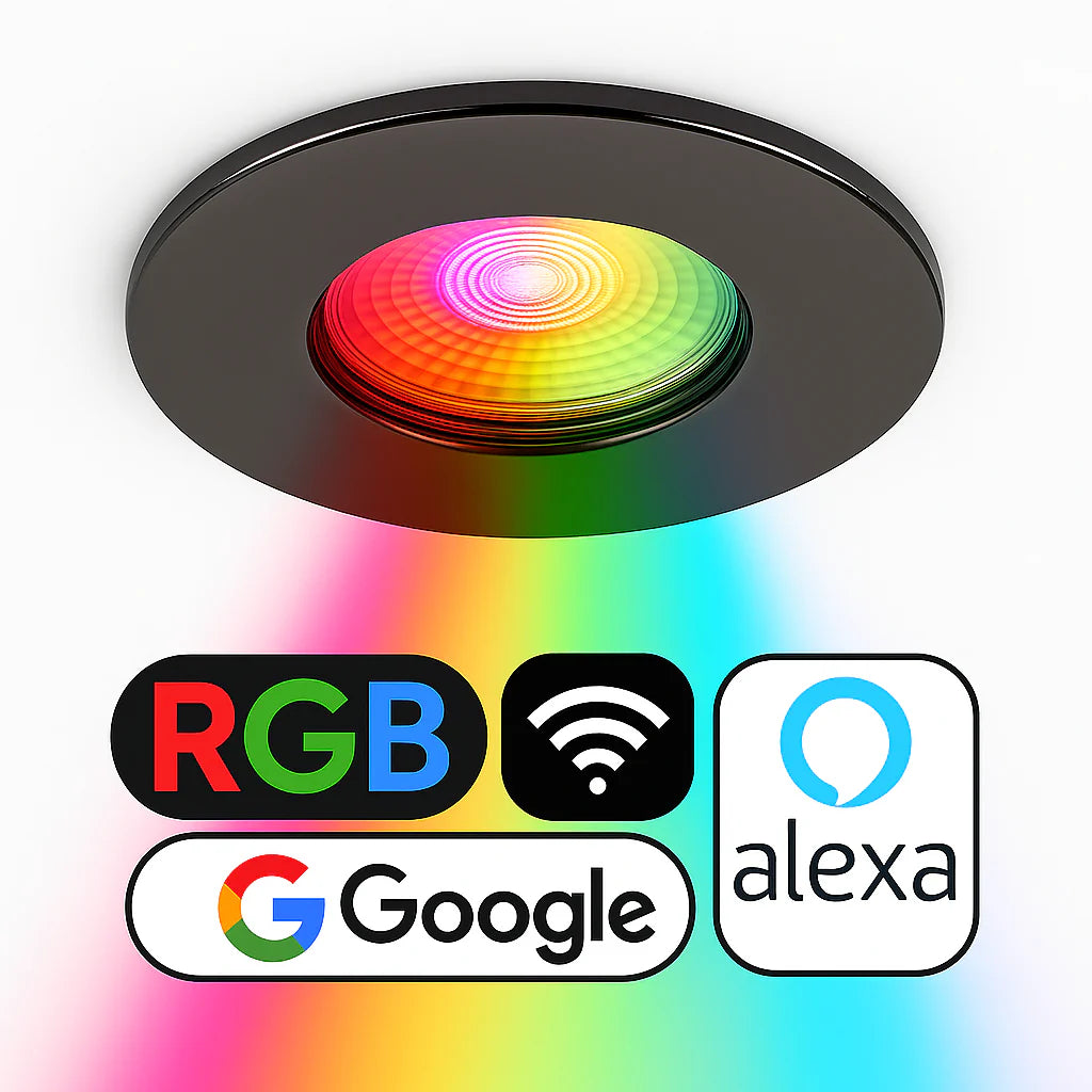Smart WiFi RGB+CCT Fire Rated Downlight | Alexa & Google | GU10 IP65 | Black Nickel