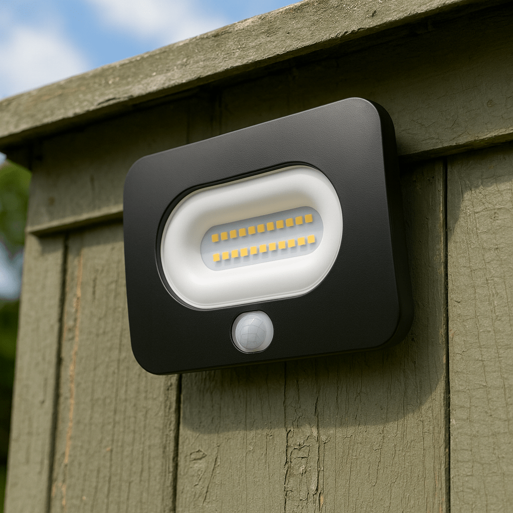 LED Mains Slim Flood Security Light | 10W 800lm 4000K | IP65 | Black | PIR Motion Sensor - LightHub Direct