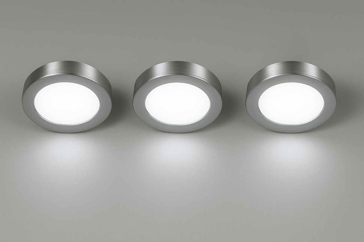 Slim Under - Cabinet Round 3 Pack Kit with Driver | LED 2W | IP20 | 4000K Neutral White | Brushed Steel - LightHub Direct