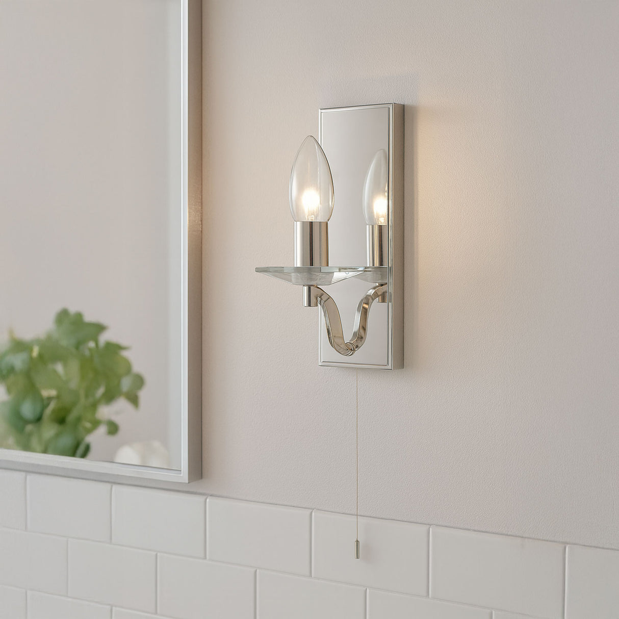 Bathroom Light Wall Semi-Flush Clear Glass Fitting with Pullcord |Switch | G9 | IP44 | Chrome