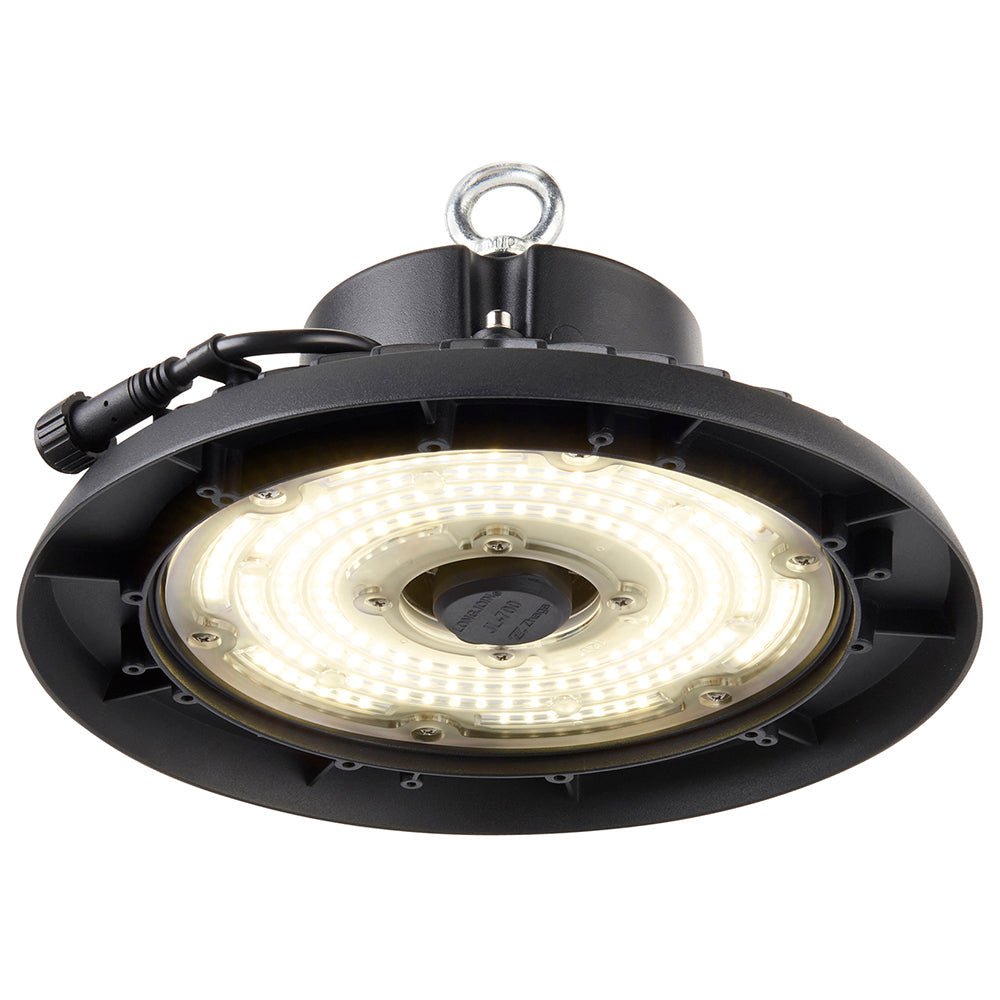 HELIOS Highbay Industrial Ceiling Light for Warehouses & Commercial | LED 150W 21000lm | 4000K Neutral White | IP66 | Black - LightHub Direct