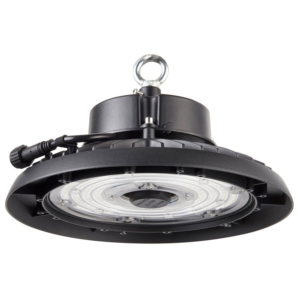 HELIOS Highbay Industrial Ceiling Light for Warehouses & Commercial | LED 150W 21000lm | 4000K Neutral White | IP66 | Black - LightHub Direct