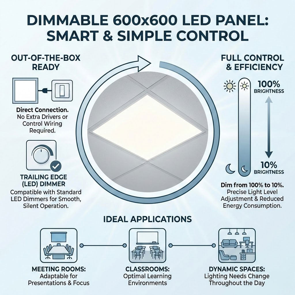 30W 600x600mm LED Panel | 3-in-1 CCT Selectable | Dimmable | IP40 | Office Ceiling Light