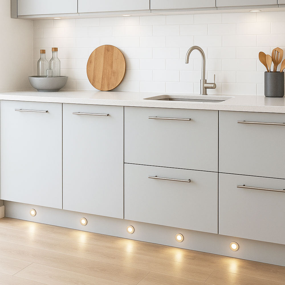 OHIO | Kitchen / Bathroom Recessed Plinth Kickboard Light | LED 0.5W | IP65 | 3000K Warm White | Brushed Steel