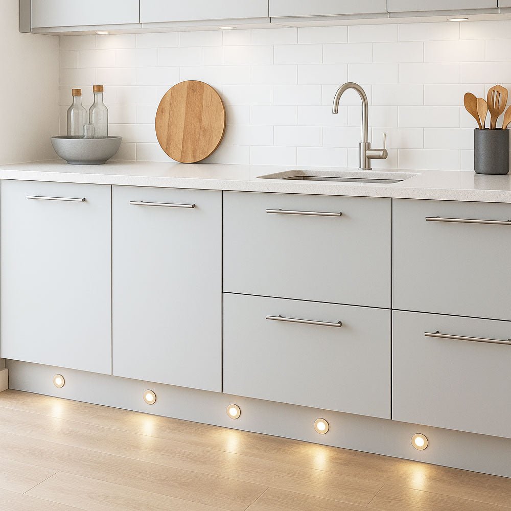 OHIO | Kitchen / Bathroom Recessed Plinth Kickboard Light | LED 0.5W | IP65 | 3000K Warm White | Brushed Steel - LightHub Direct