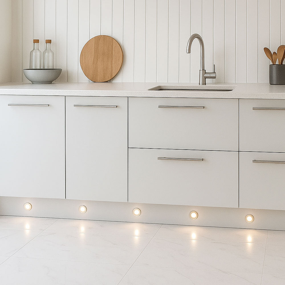 OHIO | Kitchen / Bathroom Recessed Plinth Kickboard Light | LED 0.5W | IP65 | 3000K Warm White | Brushed Steel