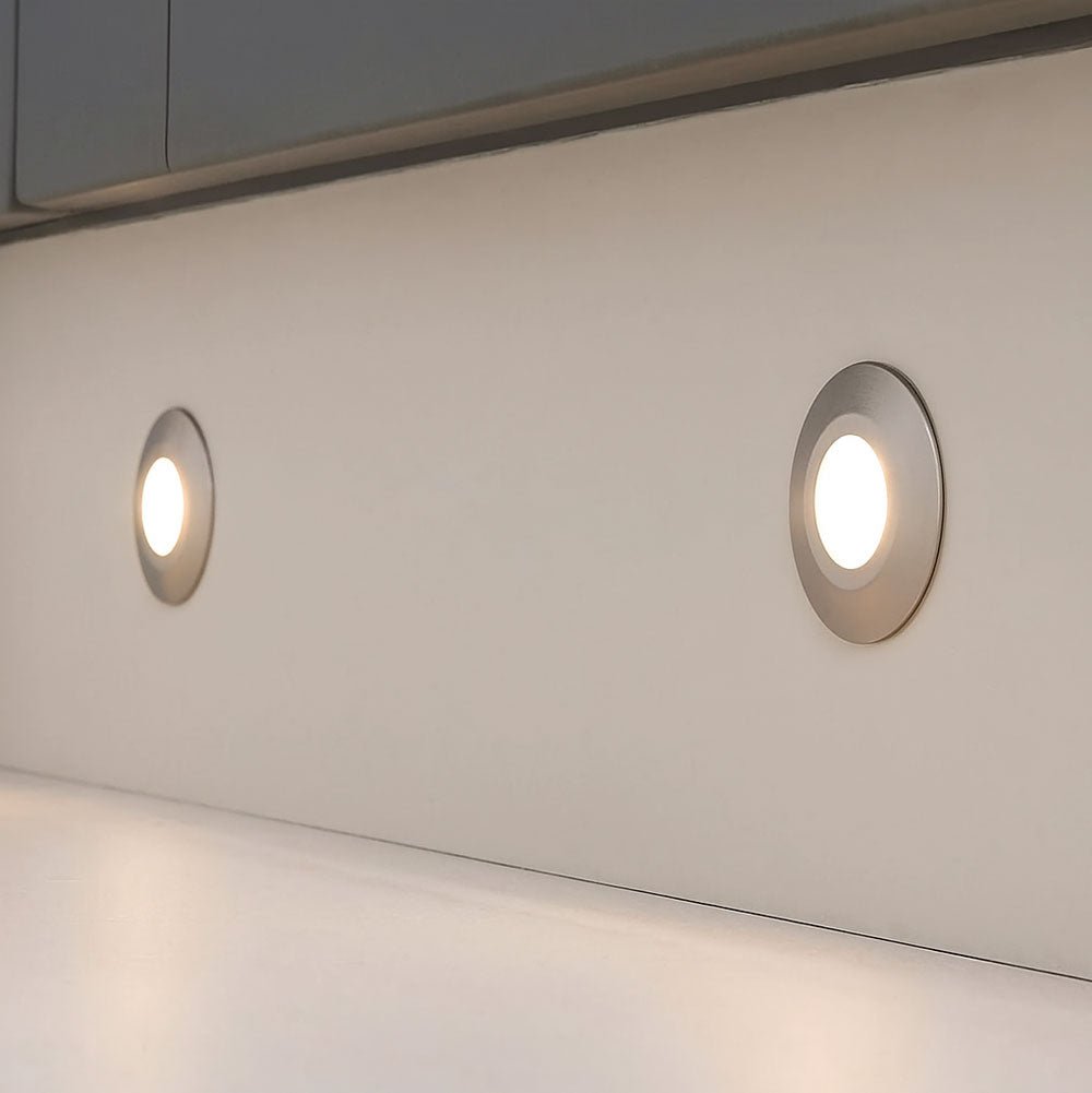OHIO | Kitchen / Bathroom Recessed Plinth Kickboard Light | LED 0.5W | IP65 | 3000K Warm White | Brushed Steel - LightHub Direct