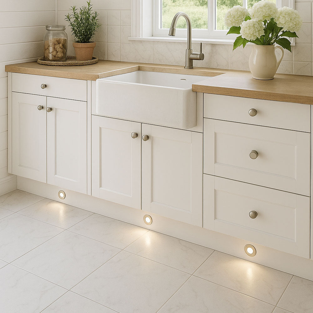 OHIO | Kitchen / Bathroom Recessed Plinth Kickboard Light | LED 0.5W | IP65 | 3000K Warm White | Brushed Steel