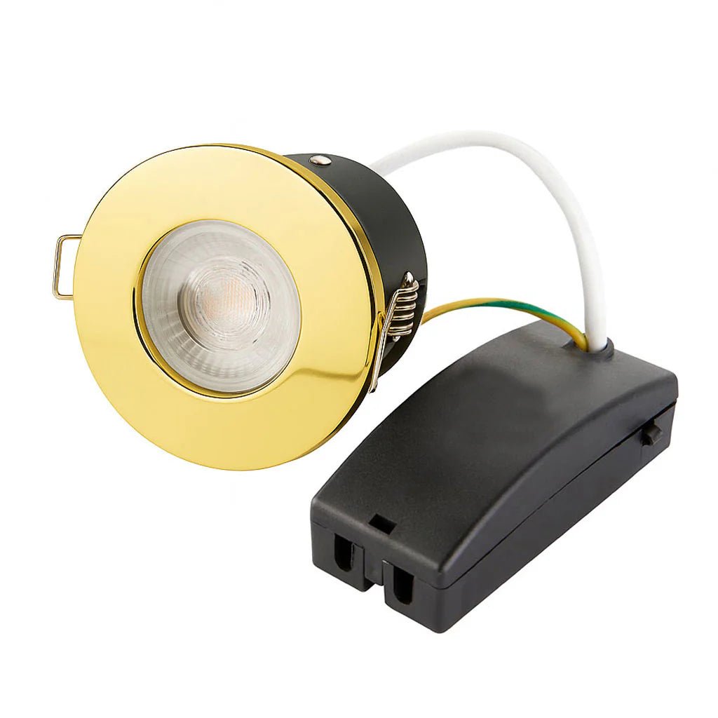 Smart WiFi RGB+CCT Fire Rated Downlight | Alexa & Google | GU10 IP65 | Polished Brass - LightHub Direct