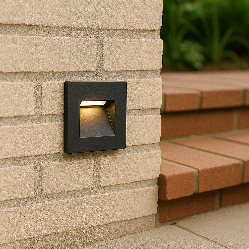 Recessed Indirect Square Wall Step Brick Stair Light for Indoor / Outdoor | LED CCT 1.5W | IP65 | 3000K, 4000K & 6500K | Black